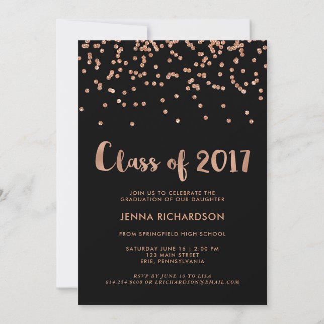 Imitate Rose Gold Confetti Graduation Party| Schwa Einladung (Vorderseite)