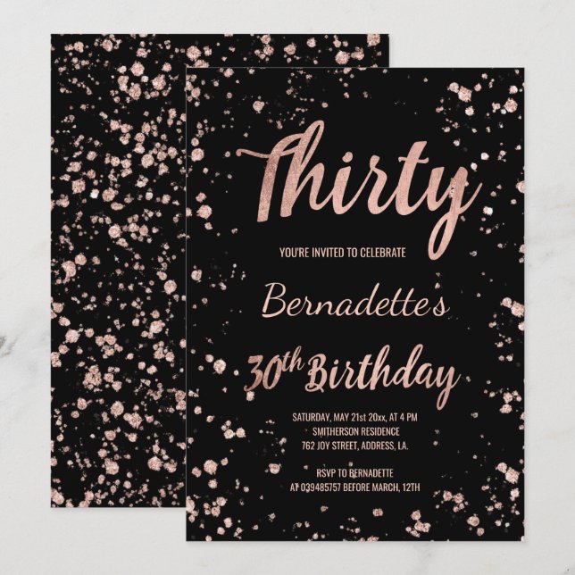 Imitate Rose Gold Confetti Spritzer 30. Geburtstag Einladung (Vorne/Hinten)