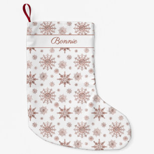 Imitate Rose Gold Farbschneeflocken & Name Kleiner Weihnachtsstrumpf
