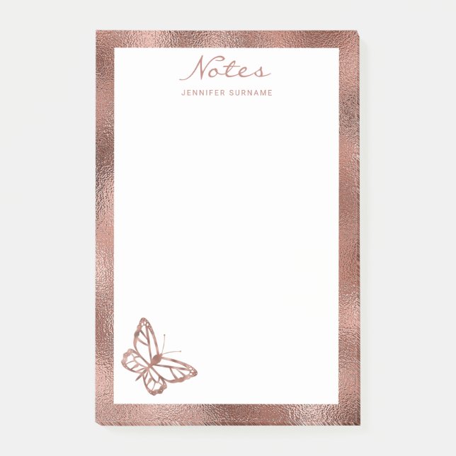 Imitate Rose Gold Fohlen Schmetterling & Benutzerd Post-it Klebezettel (Vorderseite)