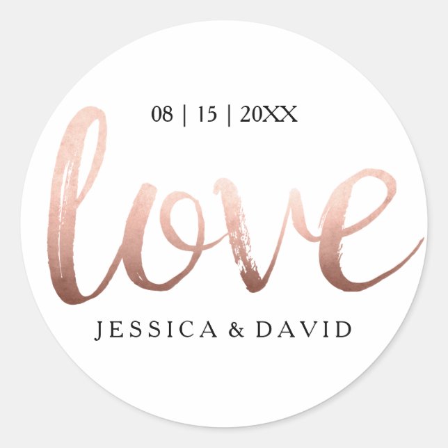 Imitate Rose Gold Foil Liebe Runder Aufkleber (Vorderseite)