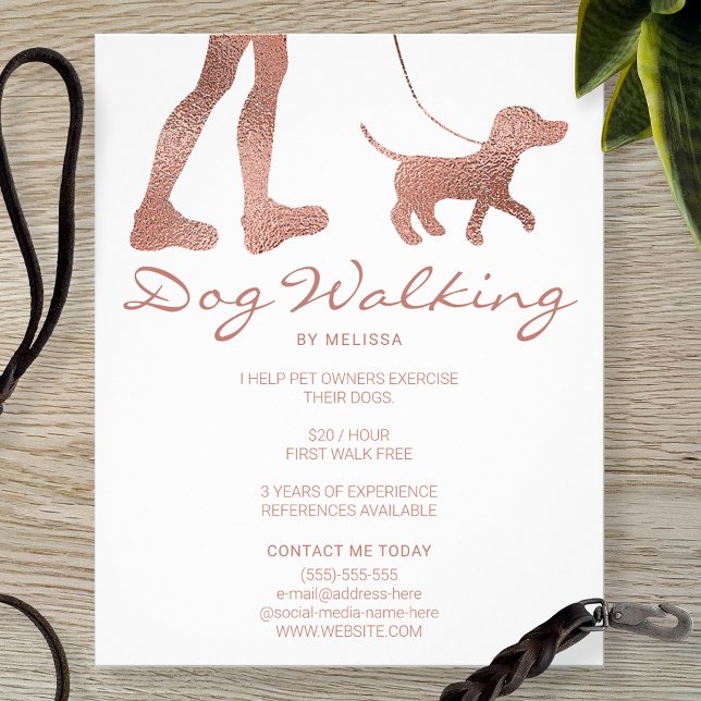 Imitate Rose Gold Foil Look Dog Walker & Hund Flyer (Von Creator hochgeladen)