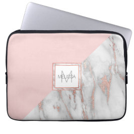 Imitate Rose Gold Foil Marmorplatte Rosa MONOGRAM Laptopschutzhülle
