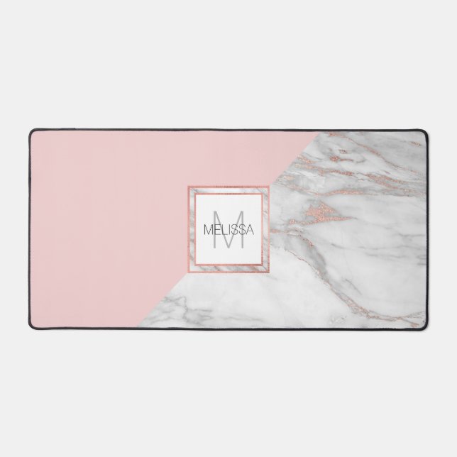 Imitate Rose Gold Foil Marmorplatte Rosa MONOGRAM Schreibtischunterlage (Vorderseite)