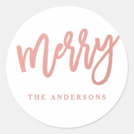 Imitate Rose Gold Foil Skripte Merry Holiday Stick Runder Aufkleber
