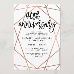 Imitate Rose Gold Geometric 40 Jahre Hochzeit Einladung