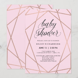 Imitate Rose Gold Geometrie auf Blush Pink Baby Du Einladung