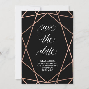 Imitate Rose Gold Geometrie auf schwarz Save The Date