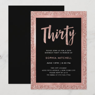 Imitate Rose Gold Glitzer  30. Geburtstag - Party Einladung