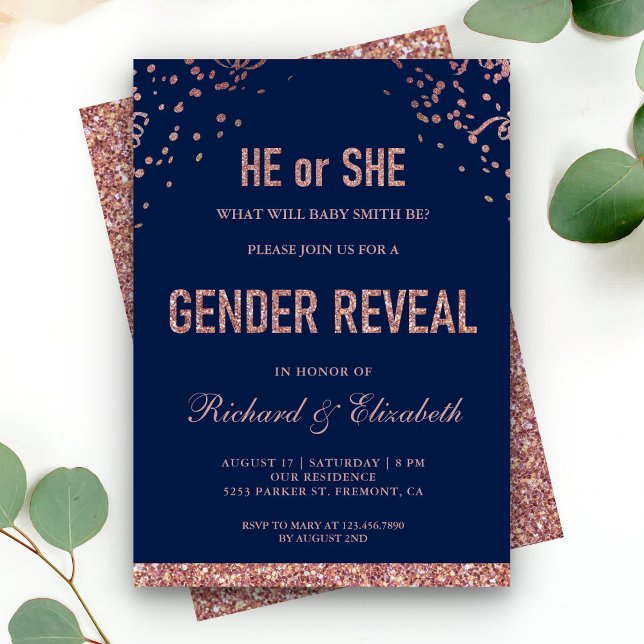 Imitate Rose Gold Glitzer Blue Gender Reveal Party Einladung (Von Creator hochgeladen)