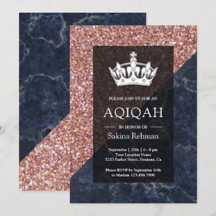 Imitate Rose Gold Glitzer Blue Marble Aqiqah Einladung