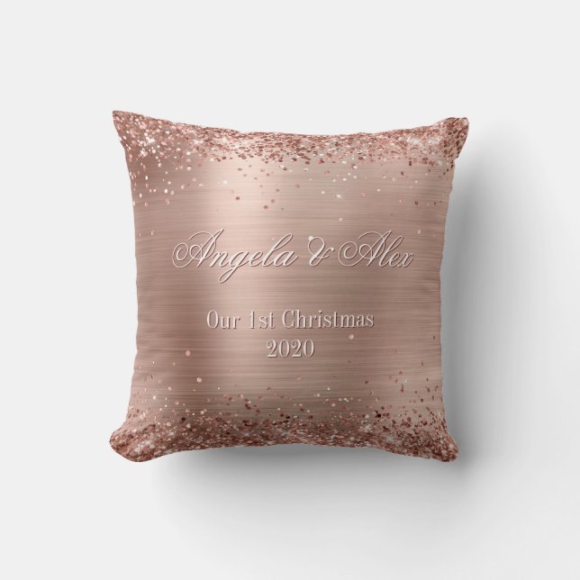 Imitate Rose Gold Glitzer Bürstenhaltiges Foto Kissen (Vorderseite)