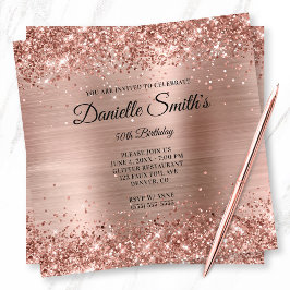 Imitate Rose Gold Glitzer Foil Monogram 50. Geburt Einladung