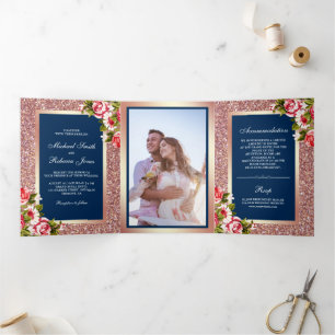 Imitate Rose Gold Glitzer Frische Pasta machen Dreifach Gefaltete Einladung