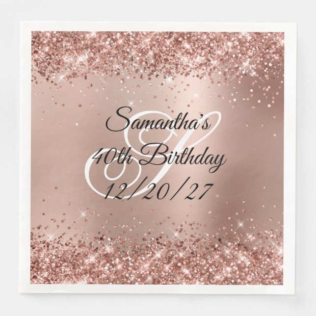 Imitate Rose Gold Glitzer Glam Gradient 40. Geburt Serviette (Vorderseite)