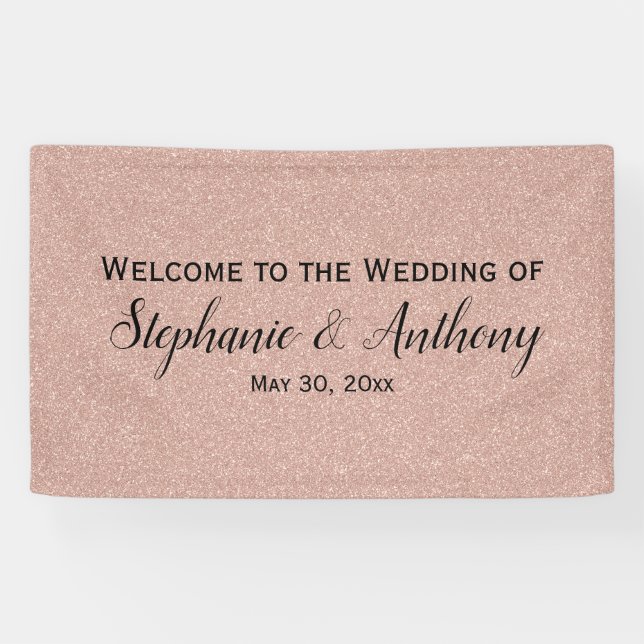 Imitate Rose Gold Glitzer Hochzeit Willkommen Banner (Horizontal)