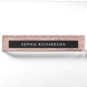 Imitate Rose Gold Glitzer Look und Schwarz Namensplakette