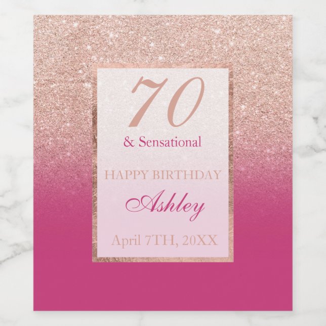 Imitate Rose Gold Glitzer magenta chic 70 sensatio Weinetikett (Einzelnes Label)