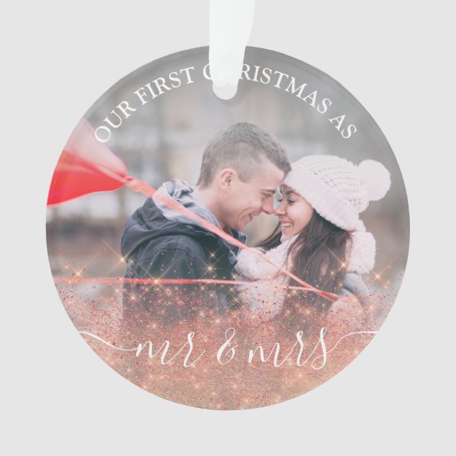 Imitate Rose Gold Glitzer & Mrs Custom Foto Ornament (Vorderseite)