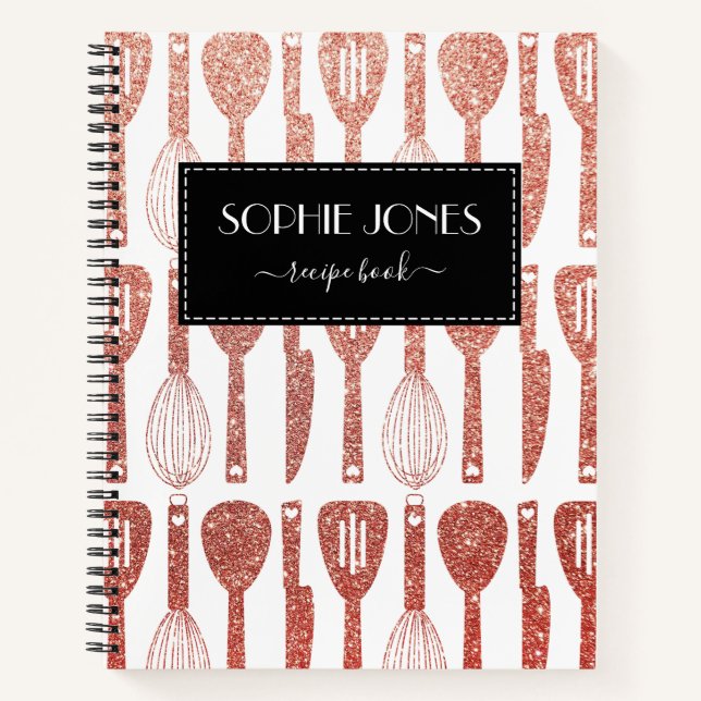 Imitate Rose Gold Glitzer Niedlich Küche Geschirr Notizbuch (Vorderseite)