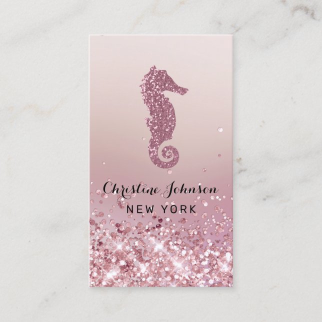 Imitate Rose Gold Glitzer Seepferd Logo Visitenkarte (Vorderseite)