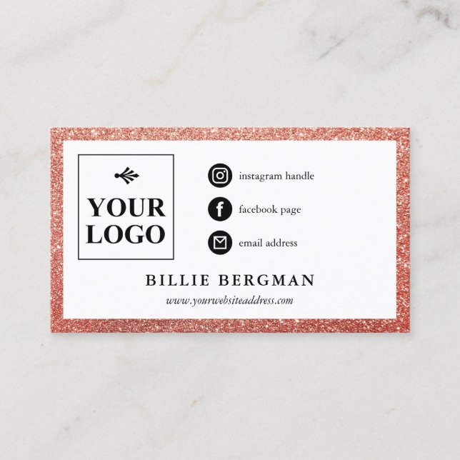 Imitate Rose Gold Glitzer Social Media-Logo Visitenkarte (Vorderseite)