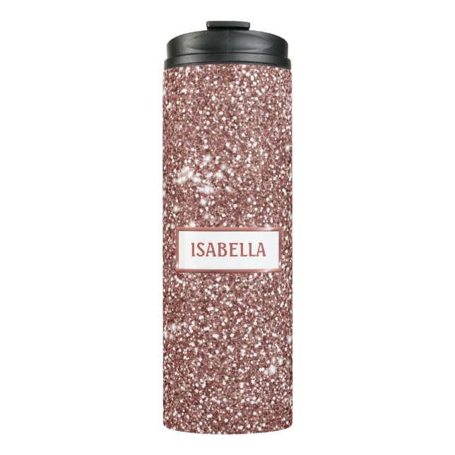 Imitate Rose Gold Glitzer Textur Look & Individuel Thermosbecher (Vorderseite)