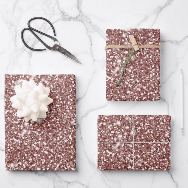Imitate Rose Gold Glitzer Texture Look-like Design Geschenkpapier Set (Vorderseite)