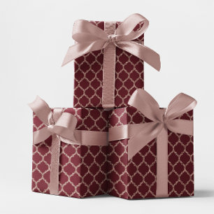 Imitate Rose Gold Glitzer und Burgund Quatrefolie Geschenkpapier
