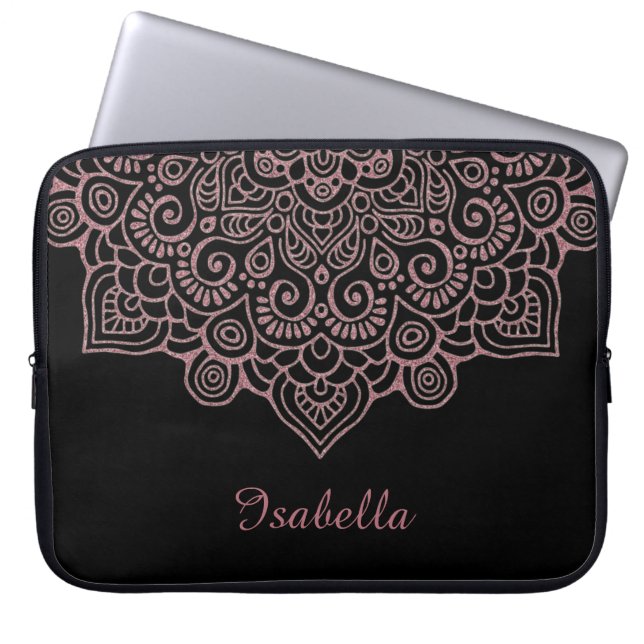 Imitate Rose Gold Gold Intricate Lace Mandala BLAC Laptopschutzhülle (Vorderseite)