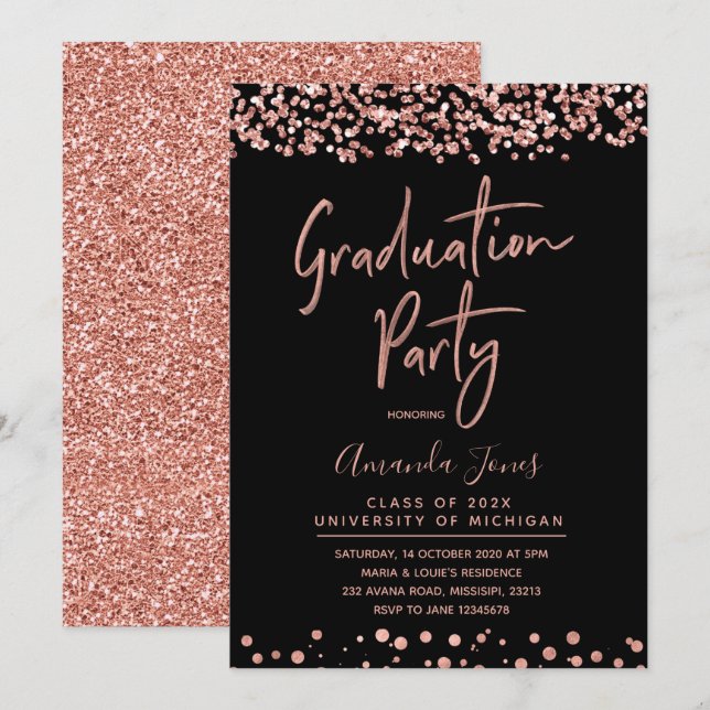 IMITATE ROSE GOLD Graduation Party Einladung (Vorne/Hinten)