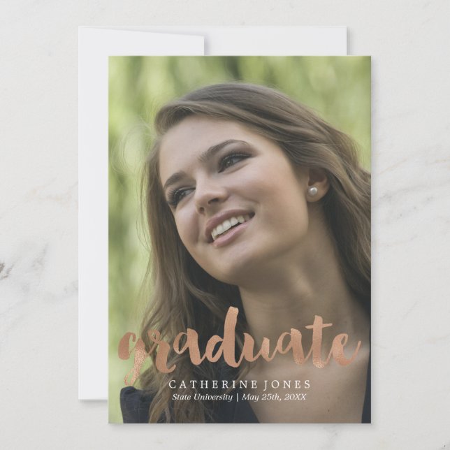 Imitate Rose Gold Handschrift Typografie Abschluss Ankündigung (Vorderseite)