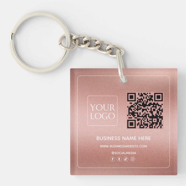 Imitate Rose Gold | Kundenspezifisches QR-Code-Fir Schlüsselanhänger (Vorderseite)