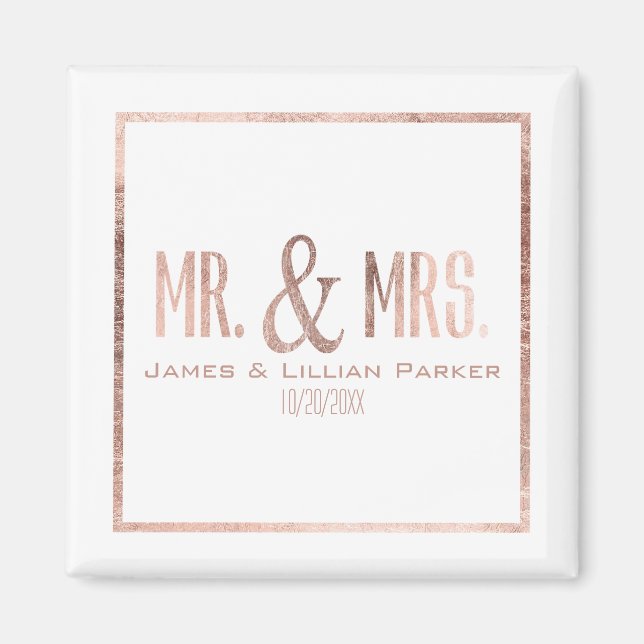 Imitate Rose Gold Mr. und Mrs. Monogram Wedding Magnet (Vorne)