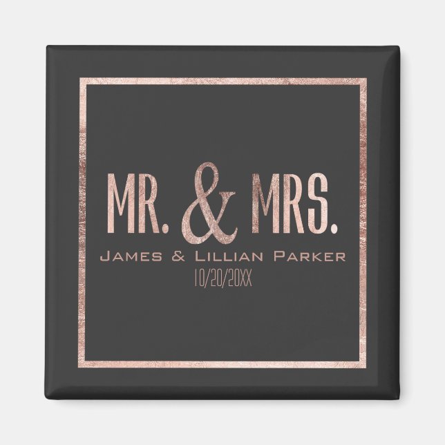 Imitate Rose Gold Mr. und Mrs. Monogram Wedding Magnet (Vorne)