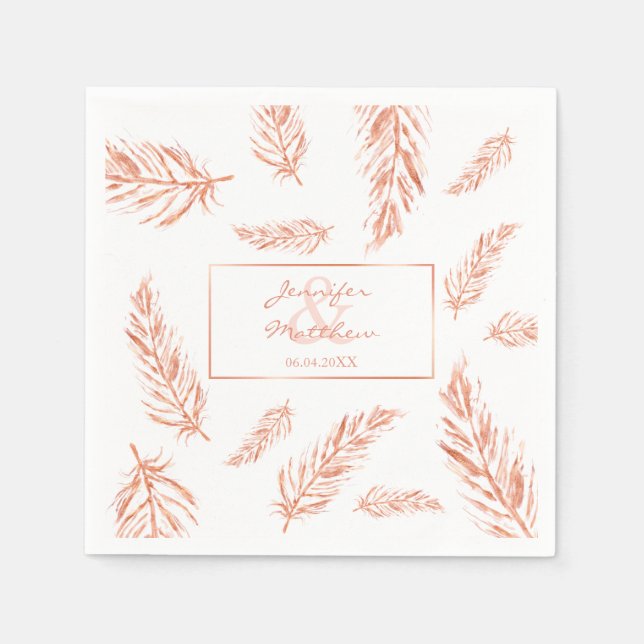 Imitate Rose Gold Pink Feathers Hochzeitscoupenne Serviette (Vorderseite)