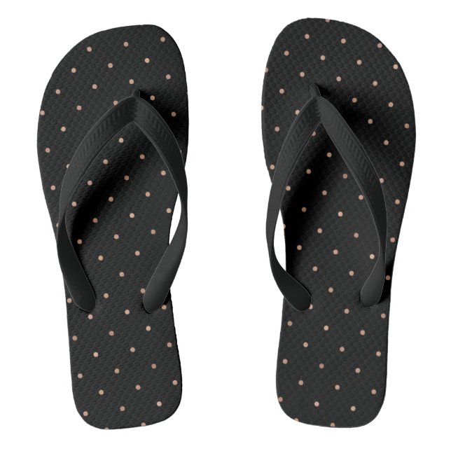 Imitate Rose Gold Polka Punkte auf schwarz Flip Flops (Fußbett)