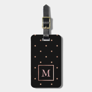 Imitate Rose Gold Punkte auf Schwarz mit Monogramm Gepäckanhänger