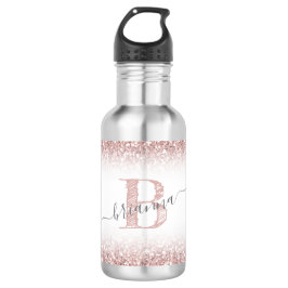 Imitate Rose Gold Rosa Glitzer Monogramm Name Nied Edelstahlflasche