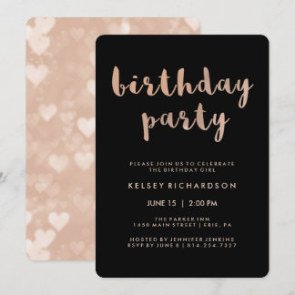Imitate Rose Gold und Black Birthday Party Einladung