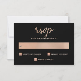 Imitate Rose Gold und Black Bokeh Herz Hochzeit RS RSVP Karte