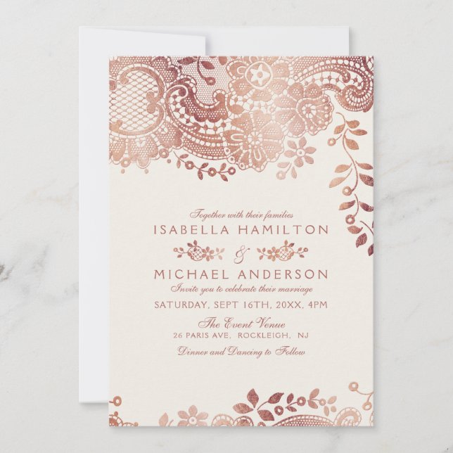 Imitate Rose Gold Vintage Hochzeit Einladung (Vorderseite)