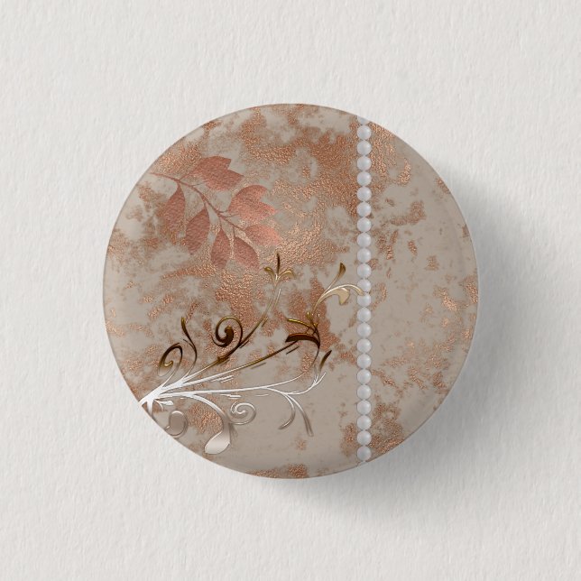 Imitate Rose Gold Weiße Perlen Blumenwirbelknopf Button (Vorderseite)
