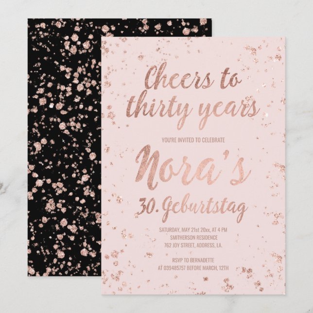 Imitate Rose Goldbarsch Konfetti rot 30. Geburtsta Einladung (Vorne/Hinten)