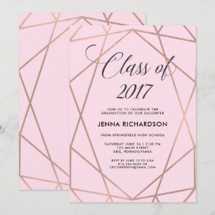 Imitate Rose Goldene Geometrie auf Rosa Abschluss Einladung