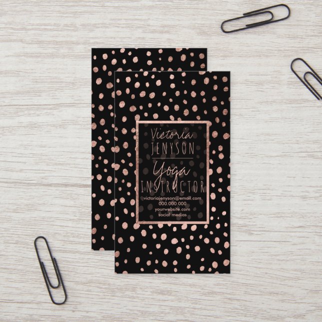 Imitate Rose Goldpolka docht schwarzer Yoga Visitenkarte (Vorderseite/Rückseite Beispiel)
