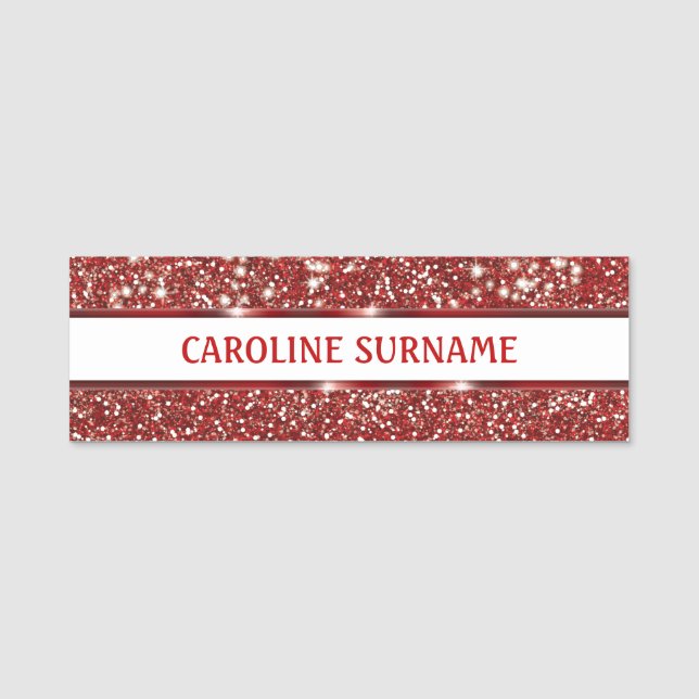 Imitate Roter Glitzer Textur mit Individuelle Name Namensschild (Vorderseite)