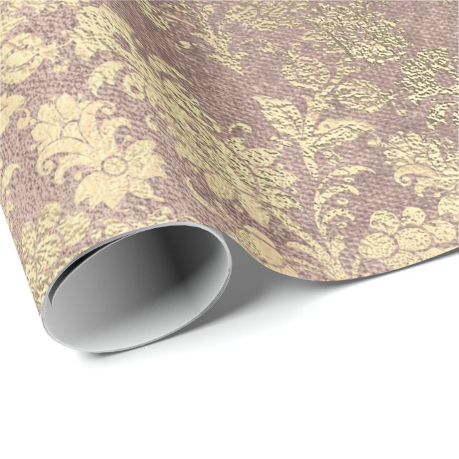 Imitate Royal Gold Floral Pulver Bläschen Pink Pin Geschenkpapier (Rolleneckpunkt)