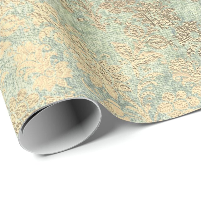 Imitate Royal Gold Floral Pulver Blumenzange Geschenkpapier (Rolleneckpunkt)
