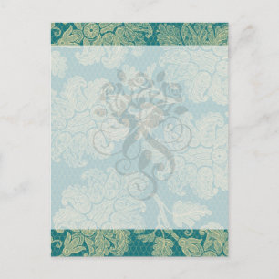 Imitate runden aquamarines und cremefarbenes Damas Postkarte